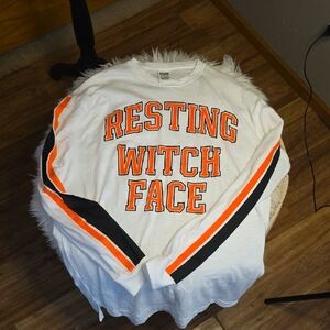 PINK Victoria's Secret White Tee with Orange and Black Design